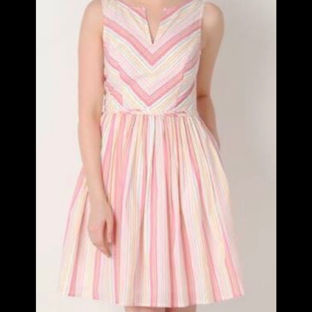 Eshakti Pastel Candy Striped V-Neck Flare Sleeveless Dress Size 6